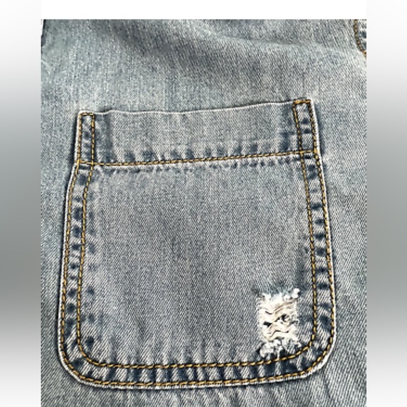 BP Light Blue Denim Bleached Distressed Button Up Collared Shirt Women's small - Picture 3 of 6